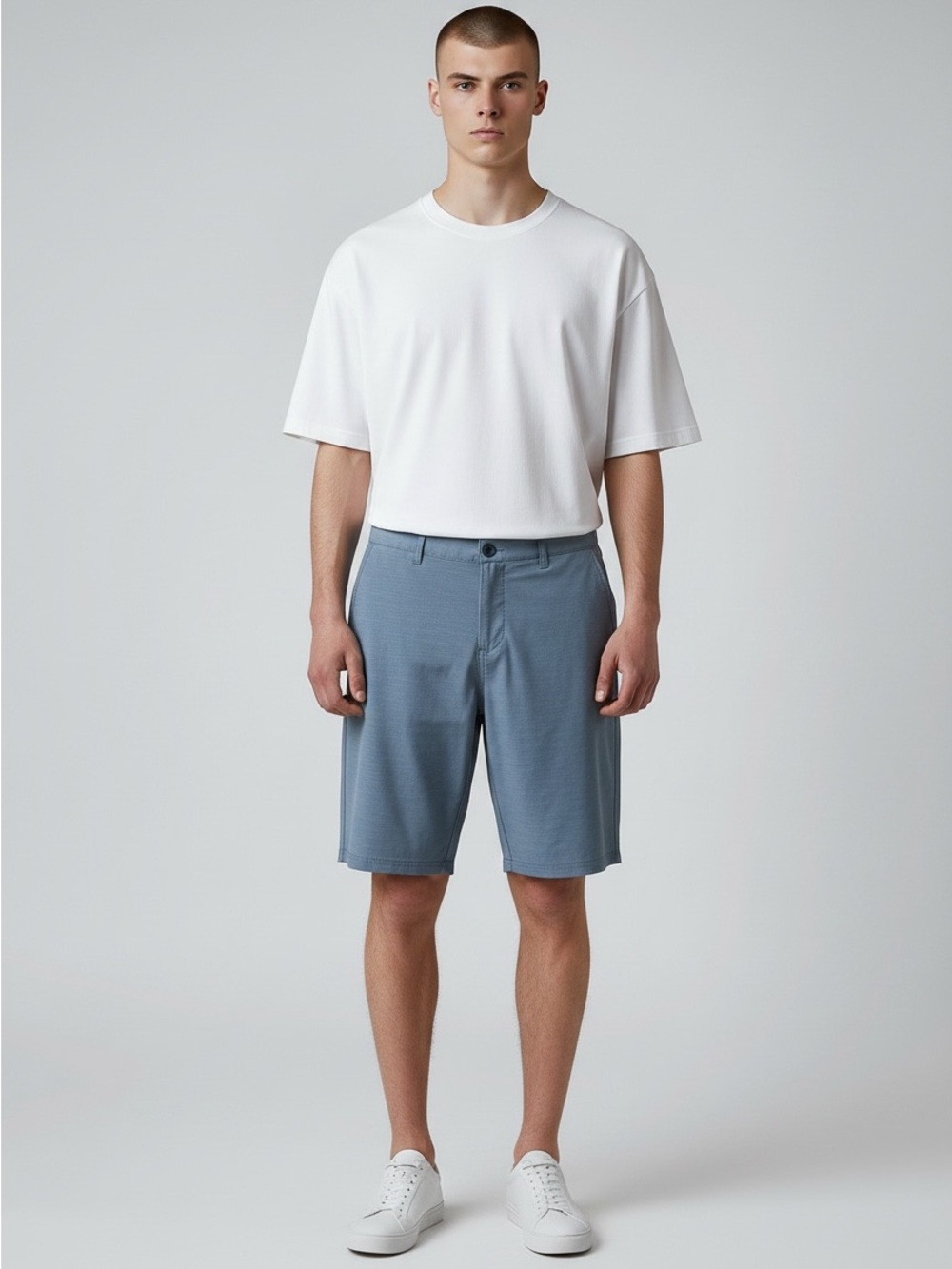 Men's Casual Flat-Front Shorts - Steel Blue